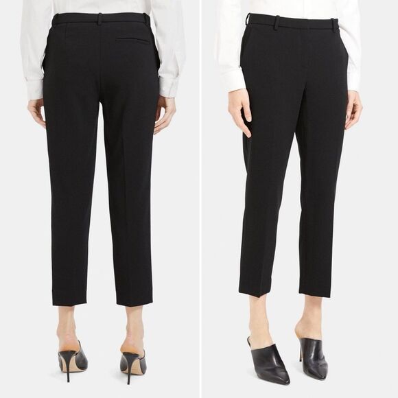 Theory Cropped Slim Pant Black Admiral Crepe Classic Dress Pants Women’s Size 2 - Picture 8 of 12
